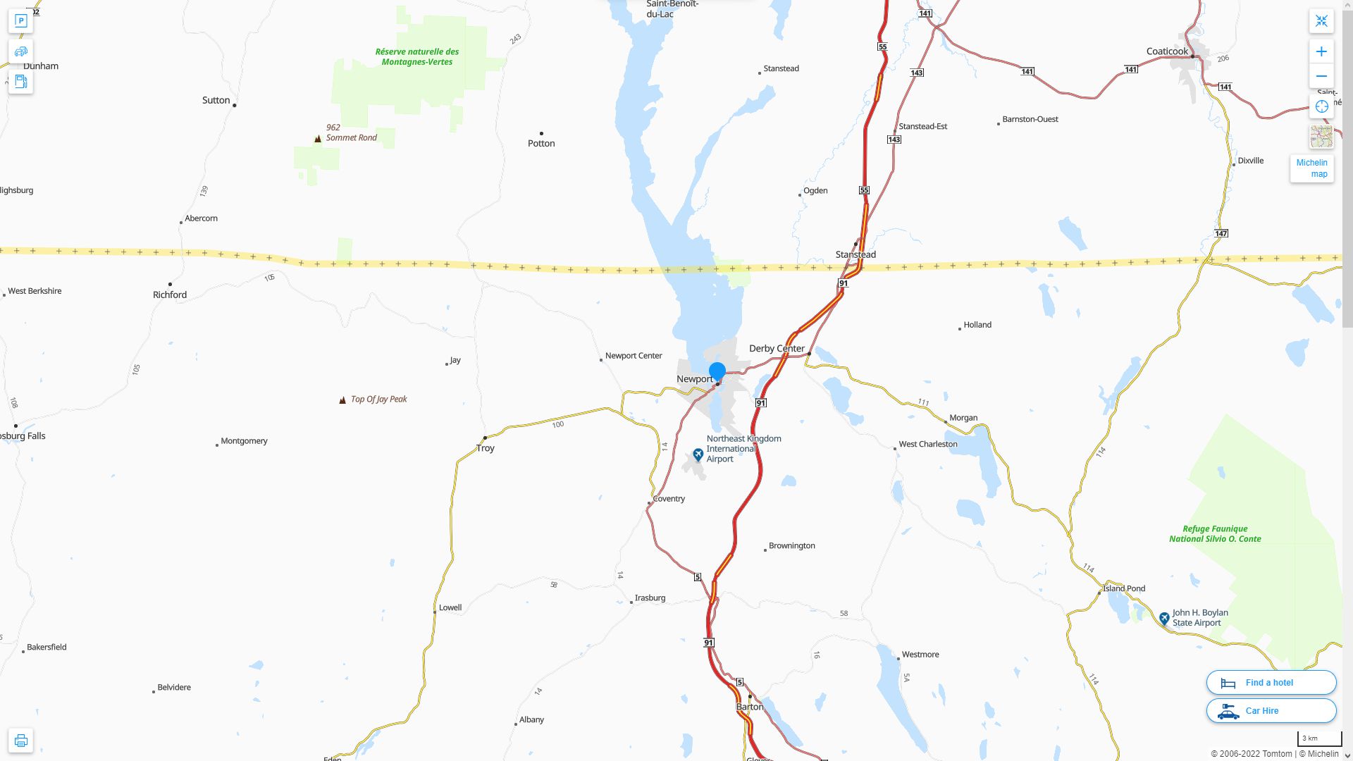 Newport Vermont Highway and Road Map